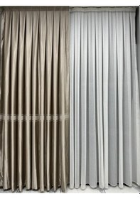 Resim Taş Kuşak Çizgili Fon Perde Yeni Sezon Orta Sık Pile 1/2.5 Bej 