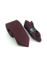 Resim Pierroni Kendinden Desenli Bordo Mendilli Kravat Bordo 