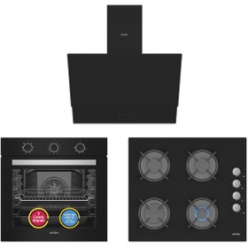 Resim Simfer 9 Fonksiyon QS Mekanik Siyah Büyük Pop-Up 3'lü Ankastre Set ( Fırın + Ocak + Davlumbaz) 