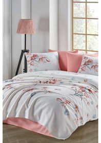 Resim Liya Beyaz Baskılı Pike Takımı Çift Kişilik %100 Pamuk Beyaz 