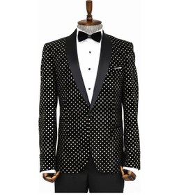 Resim Wessi Nokta Desenli Slim Fit Siyah Erkek Smokin Ceket Siyah 