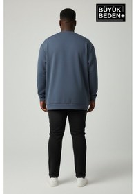 Resim Süperlife Erkek Büyük Beden California 1974 Baskılı Bisilet Yaka İnce Sweatshirt Spr26bsw956-2 Mavi 