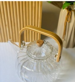 Resim Ahşap Saplı Cam Çizgili Demlik Şeffaf 