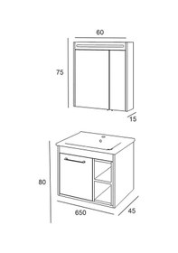 Resim Denko Latte 65 Cm Mdf Beyaz Banyo Dolabı Alt Modül Ve Lavabo Beyaz 