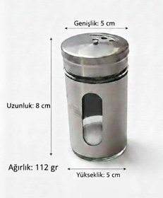 Resim Tuzluk, Metal Sarma Cam, Şeffaf Cam Gövde, Delikli Kapak, Tuz ve Baharat Serpici, Mutfak ve Sofra Kullanımı (2) 