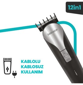 Resim Goldmaster Fedor Kablolu Kablosuz 120 Dakika Kullanım Süreli Li-Ion Bataryalı Standlı 12 In 1 Erkek Bakım Seti GM-9113 