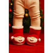 Resim Yılbaşı, Noel Baba Kaydırmaz Taban Çıngıraklı Kırmızı Bebek Panduf 