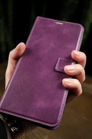 Resim Xiaomi Redmi Note 13 Pro 4G Hakiki Deri Cüzdanlı Kapaklı Kaliteli Lüks Cüzdan Kılıf Mor 