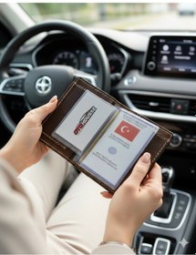 Resim Otohousse Hakiki Deri Ruhsatlık Erkek Kadın Cüzdan Koyu Kahverengi 