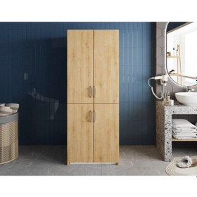 Resim Bohem Çamaşır Ve Kurutma Makinesi Dolabı Banyo Dolabı Meşe Meşe 