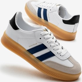 Resim Kalın Termo Taban Yanı Şeritli Bağcıklı Unisex Beyaz Lacivert Spor Ayakkabı Tbzer025 Beyaz Lacivert 