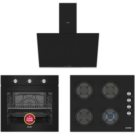 Resim Simfer 4 Fonksiyon Trend Mekanik Siyah Cam 3'lü Ankastre Set ( Fırın + Ocak + Davlumbaz) 