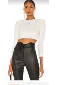 Resim Nsb Tasarım Vatkali Payet Kumas Croptop 