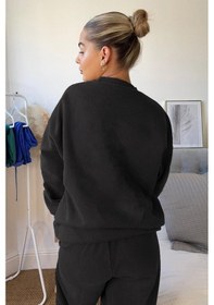 Resim We Are All Eşofman Takımı Sweatshirt Jogger - Baskılı Oversize Bisiklet Yaka Şardonlu Lastik Paça Siyah 