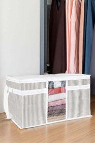 Resim Pencereli Yastık Hurcu - Gri Çizgili, 75 x 40 x 40 cm 