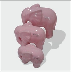 Resim Seramik Pudra Pembe Üç Adet Fil Seti 