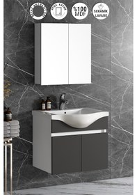 Resim Yıldız 55 Cm Beyaz-antrasit Gri Mdf Asma Banyo Dolabı Takımı Beyaz - Antrasit 