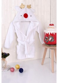 Resim Baveno %100 Polyester Beyaz Çocuk Kapüşonlu Sabahlık Bornoz Ev Giyim 