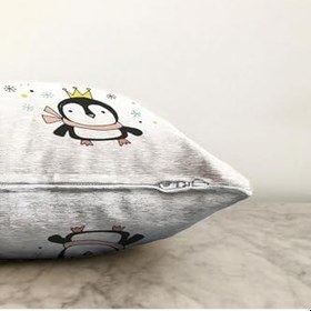 Resim RealHomes Çift Taraflı Uçan Sevimli Penguen Tasarımlı Bebek Odası Raşel Örme Yastık Kırlent Kılıfı, Sonil-K-4414-55x55cm 
