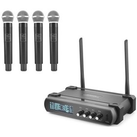 Resim Büro Ev Ofis si İçin 4parça Siyah Profesyonel Kablosuz Vhf Mikrofon Seti 