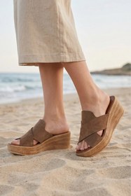 Resim Bueno Shoes Taba Alf Süet Kadın Dolgu Topuklu Terlik 01wa4703 
