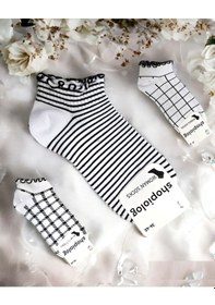 Resim Shopiolog Sevimli Marul Desenli Bilek Çorabı 3'lü Paket Siyah - Beyaz 