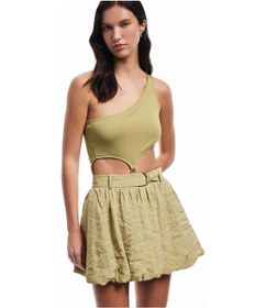 Resim Koton Slim Fit Pencere Detaylı Tek Omuz Bodysuit Haki 5sak10031pk Haki 