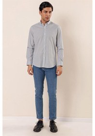 Resim İmza Beyaz Uzun Kollu Baskılı Cepsiz Pamuklu Likralı Casual Slim Fit Dar Kesim Gömlek 1004230120-beyaz Beyaz 