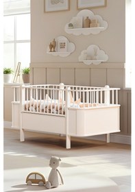 Resim Mdf Beşik, Krem Dünya Büyüyen Beşik 80x130 - Krem Dünya Karyola 80x190 Beyaz 