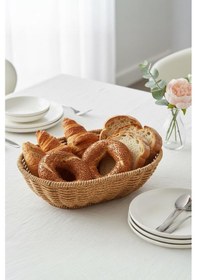 Resim Rattan Piknik Hasır Ekmek Sepeti Meyve Sebze Sepeti Plastik Örme Ahşap 