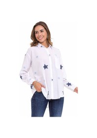 Resim Cipo & Baxx WH127 Yıldız Detaylı Oversize Keten Gömlek Beyaz 