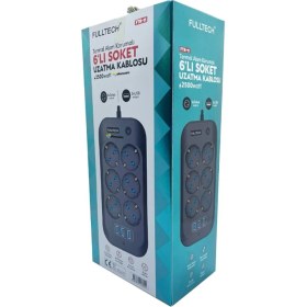 Resim Fulltech Termal Akım Korumalı, Çocuk Korumalı, 6'Lı 2 Mt Uzatma Kablosu 6 X Priz, 3 X Usb 