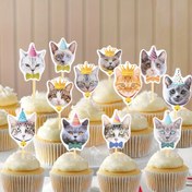 Resim 12 adet Kedi Yüzü Cupcake Toppers, Renkli Kedi Parti Süsleri, Bambu Pet Temalı Kek Seçimleri Doğum Günü Kutlamaları için, Elektrik Gerektirmez, Tüyü Olmayan, Kedi Severi Hediyeleri 