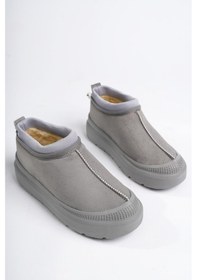 Resim Muggo Luuq Garantili Kadın Kalın Taban Içi Tüylü Günlük Mini Yarım Bot Gri 
