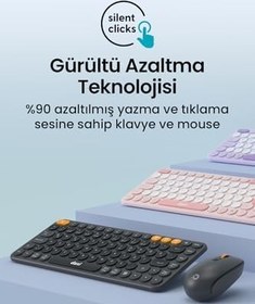 Resim Daxi MK350 Creator Pro Combo Sessiz 3 Kanallı Bluetooth + 2.4G Wireless Türkçe Q Klavye Mouse Seti (Grafit Gri) 