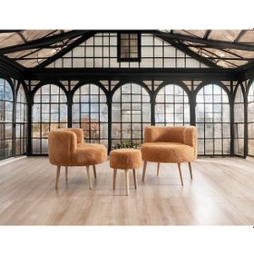 Resim Çay Seti Ikili Koltuk Berjer Ve Puf Takımı 3 Lü Takım Kahverengi 