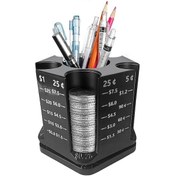 Resim Ganzhoushop 360 Dönebilen Kalemlikli 1 Madeni Para Sayacı 2'si 1 Arada Masa Düzenleyici 5 Yuvalı Kumbara Ev İçin 