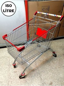 Resim Özfiliz Mağaza Ekipmanları Metal Market Arabası Sepetli Bebe Pusetli 100 litre 150 litre 210 litre Market Taşıma Arabası 
