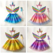 Resim Kızlar için Gökkuşağı Karakterli Bandana, Kanatlı Yıldız Asa, 4 Parça Gradyan Etek Seti ve Pullu Tütü Astarlı, 30 cm Uzunluk, Karnaval Partileri, Dans Performansları, Oyun Buluşmaları, Fotoğraf Çekimleri, Doğum Günleri ve Festival Kıyafetleri İçin Uygun 
