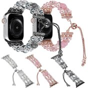 Resim Sones iOS Uyumlu Watch Series 4 44mm Boncuklu Oniks Geri Çekilebilir Zincirli Saat Kordonu 