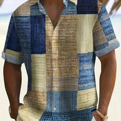 Resim Erkekler için Retro Geometrik Desenli Hafif, Nefes Alabilen Polyester, Yaz Aktiviteleri ve Hawaii Tatilleri için Mükemmel, Tatil Giyimleri | Rahat Stil | Polyester Kumaş 