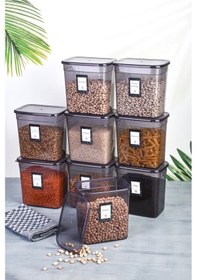 Resim 9'lu Etiketli Jumbo Boy Dikdörtgen Erzak Saklama Kabı Seti 2000ml Antrasit 