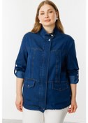 Resim Ekol Kadın Büyük Beden Fermuarlı Kapak Cepli Mont 6302 Indigo İndigo 