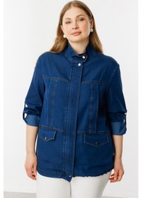 Resim Ekol Kadın Büyük Beden Fermuarlı Kapak Cepli Mont 6302 Indigo İndigo 