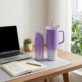 Resim 2’li Matara ve Pipetli Mug Bardak Seti - 900 ml Spor Suluk + 1500 ml Pipetli Termal Mug Bardak, Günlük Kullanım İçin İçecek Seti 