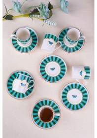 Resim Tabak Evi Porselen Butterfly Collection Altın Yaldızlı Kahve Fincanı 85cc Yeşil 6 Lı Çok Renkli 