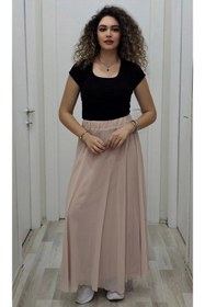 Resim lodmela Bel Lastikli Kloş Şifon Etek 6003-Pudra 