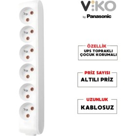 Resim Viko Altılı Grup Priz Ups Topraklı - Çocuk Korumalı Çoğaltıcı Priz 6'lı Kablosuz Beyaz 