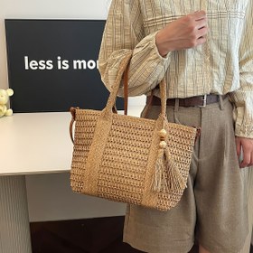 Resim Kadınlar için Şık Çok Yönlü Büyük Kapasiteli Püskül Süslemeli Crossbody Çanta - Yüksek Kalite Kağıt Malzeme, Sabit Omuz Askısı & Fermuar Kapatma, Haki/ Seyahat İçin, Günlük Kullanım, Alışveriş, Crossbody Çanta, Seyahat El Çantası, Basit Zarif Tasarım, Dayanıklı Naylon Astar, Alışveriş Çantası, Minimalist Tarz, Hafif Yapı, Geniş Çanta, Moda Kadın 