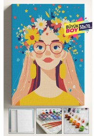 Resim Sayılarla Boyama Seti Numaralı Tuval Fırça Boya Dahil Kasnaklı Set 50x70 Cm - Çiçekgökyüzü 04 